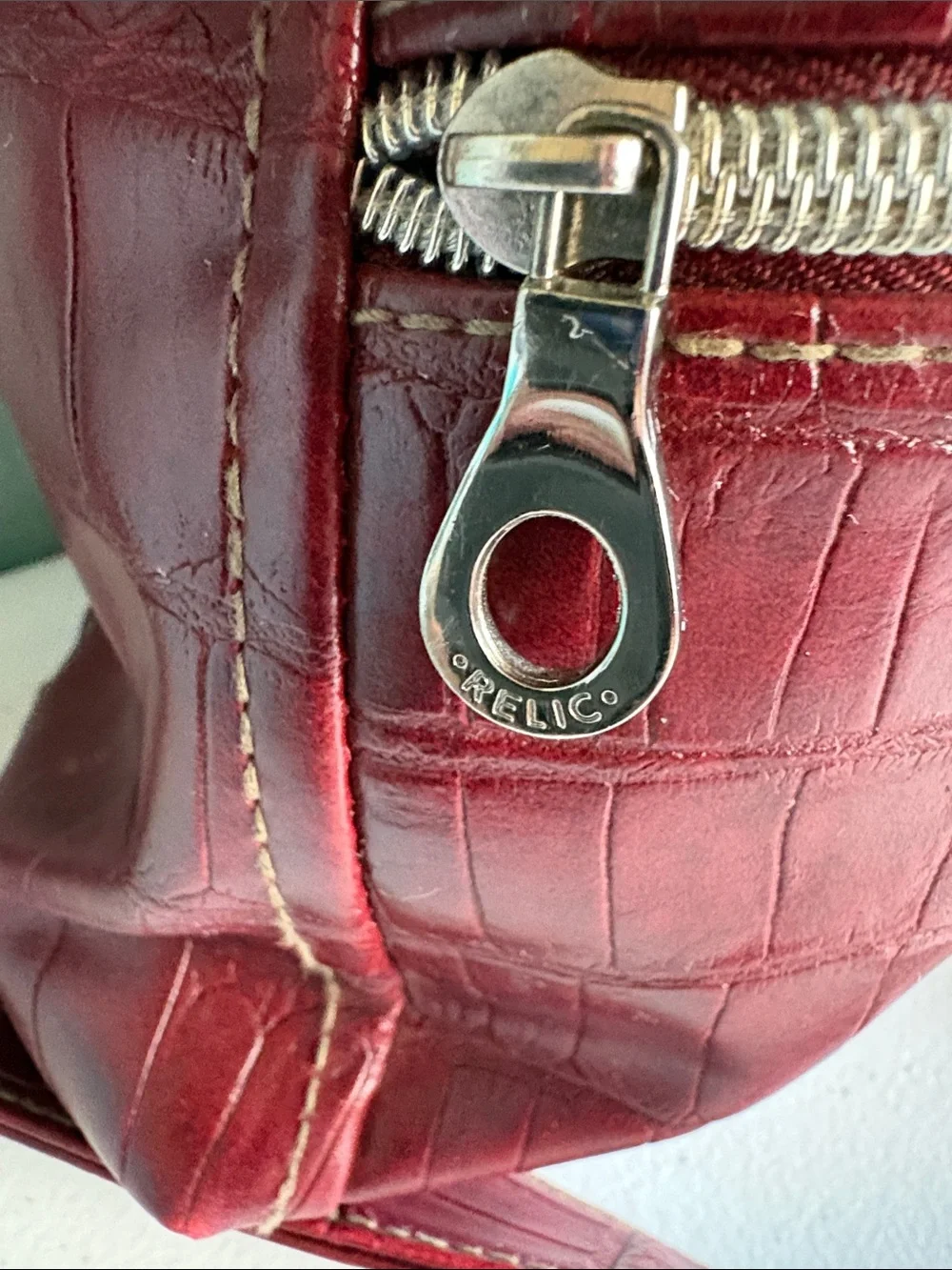 Relic Red Croc-Embossed Crossbody Organizer Bag